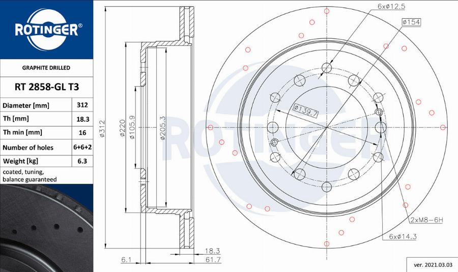 Rotinger RT 2858-GL T3 - Тормозной диск autospares.lv