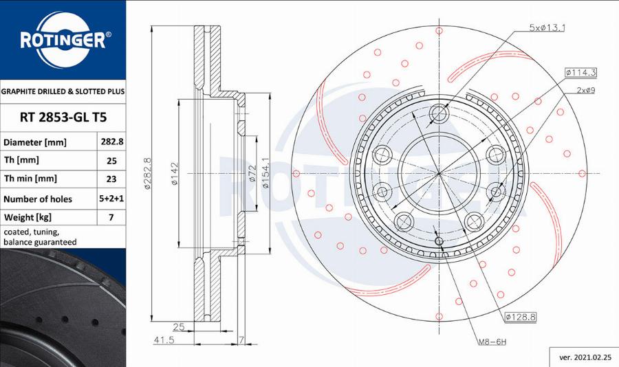 Rotinger RT 2853-GL T5 - Тормозной диск autospares.lv