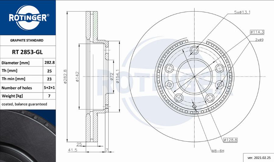 Rotinger RT 2853-GL - Тормозной диск autospares.lv