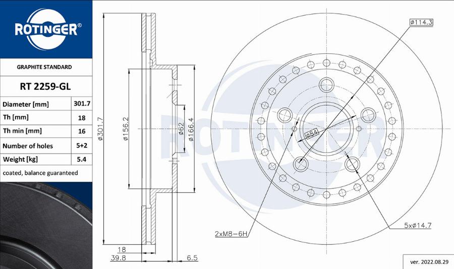 Rotinger RT 2259-GL - Тормозной диск autospares.lv