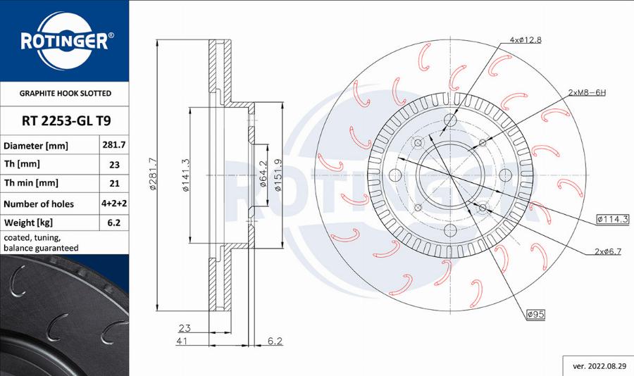 Rotinger RT 2253-GL T9 - Тормозной диск autospares.lv