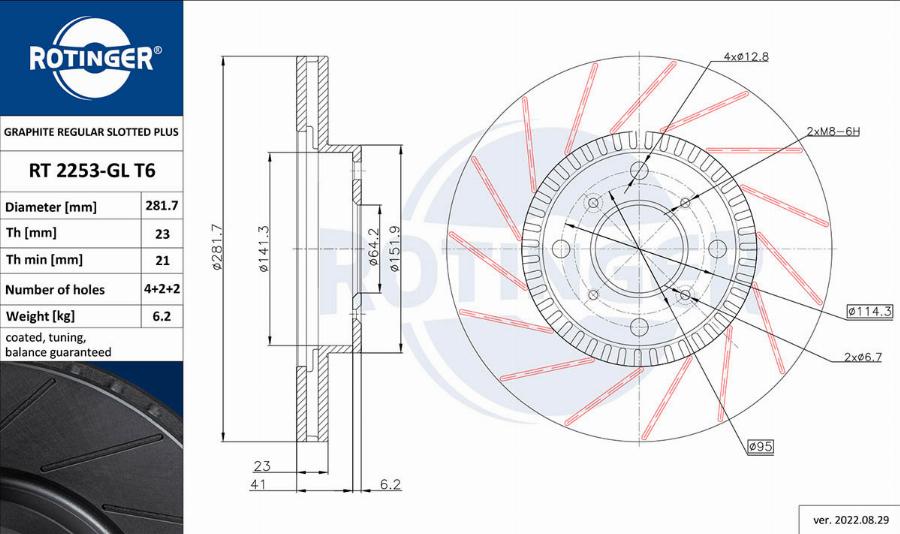 Rotinger RT 2253-GL T6 - Тормозной диск autospares.lv