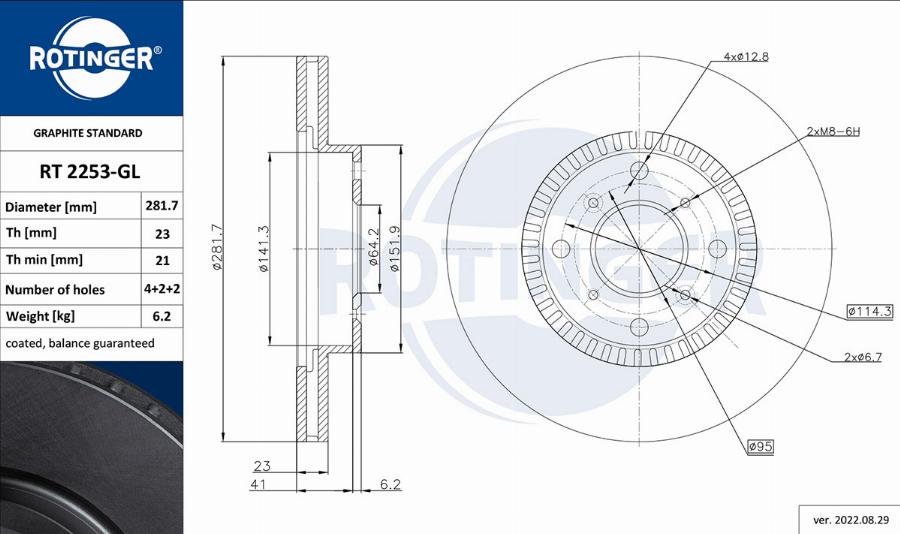 Rotinger RT 2253-GL - Тормозной диск autospares.lv