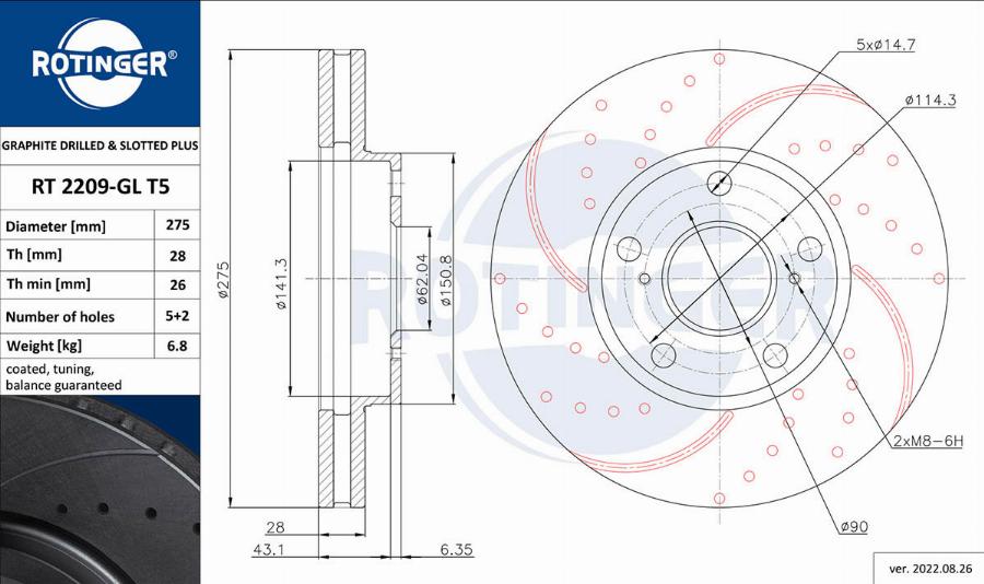 Rotinger RT 2209-GL T5 - Тормозной диск autospares.lv