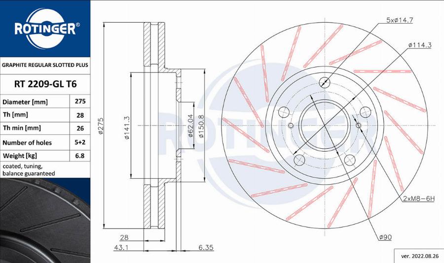 Rotinger RT 2209-GL T6 - Тормозной диск autospares.lv