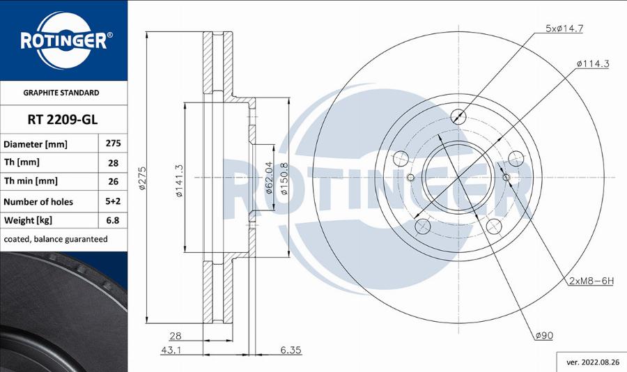 Rotinger RT 2209-GL - Тормозной диск autospares.lv