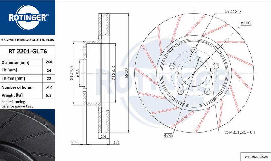 Rotinger RT 2201-GL T6 - Тормозной диск autospares.lv