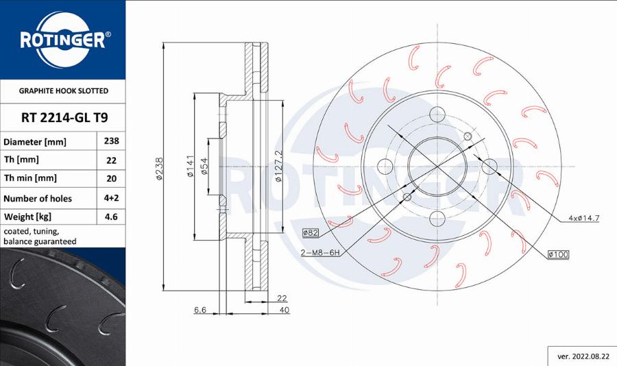 Rotinger RT 2214-GL T9 - Тормозной диск autospares.lv