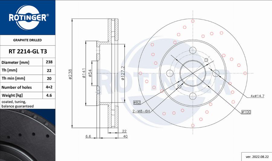 Rotinger RT 2214-GL T3 - Тормозной диск autospares.lv