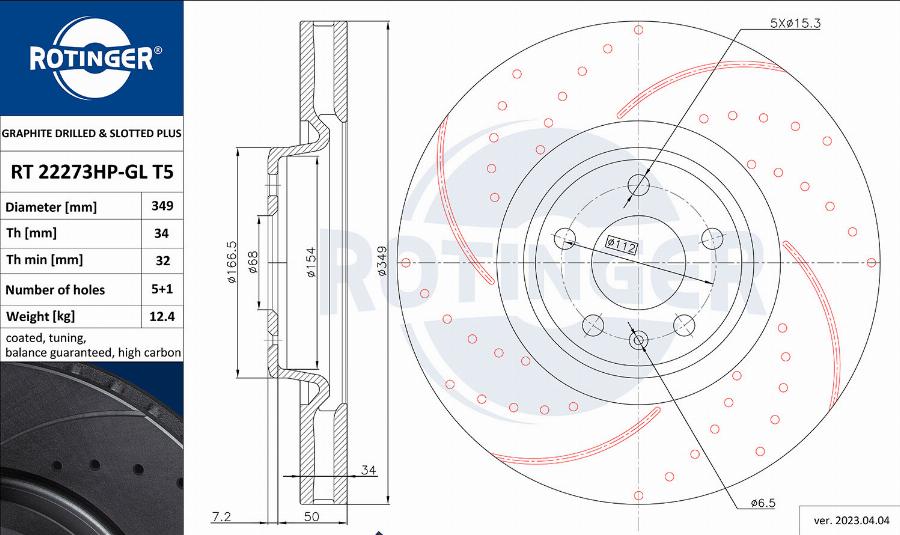 Rotinger RT 22273HP-GL T5 - Тормозной диск autospares.lv