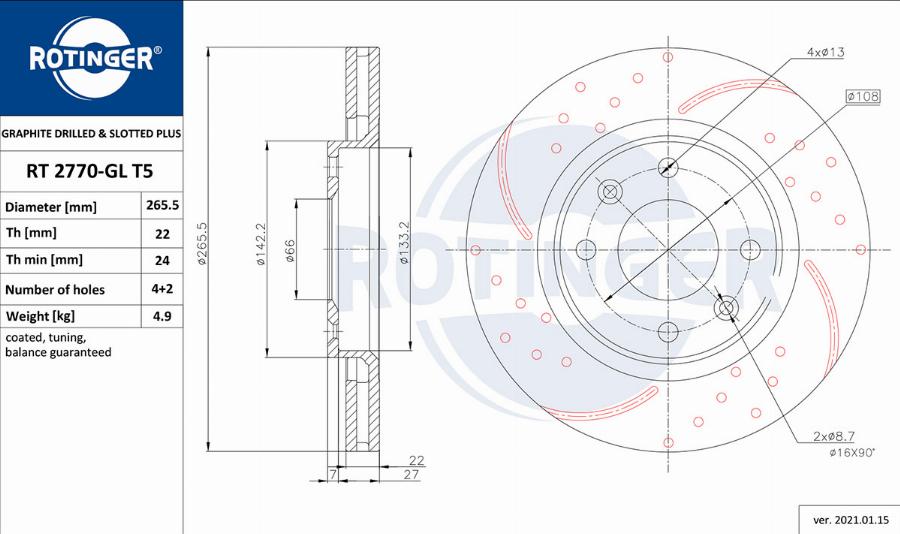 Rotinger RT 2770-GL T5 - Тормозной диск autospares.lv