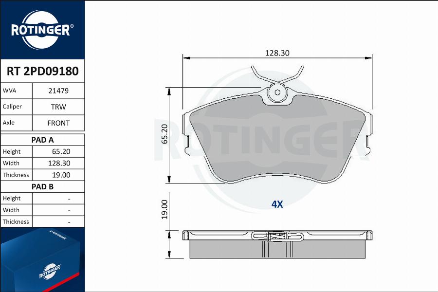 Rotinger RT 2PD09180 - Тормозные колодки, дисковые, комплект autospares.lv