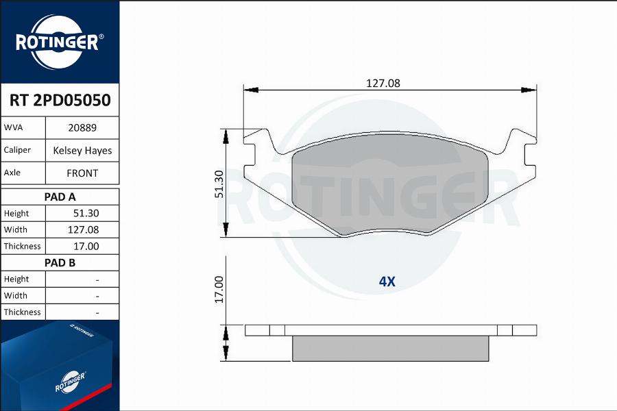 Rotinger RT 2PD05050 - Тормозные колодки, дисковые, комплект autospares.lv