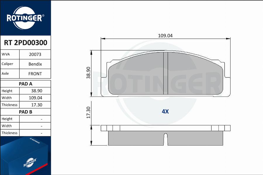 Rotinger RT 2PD00300 - Тормозные колодки, дисковые, комплект autospares.lv