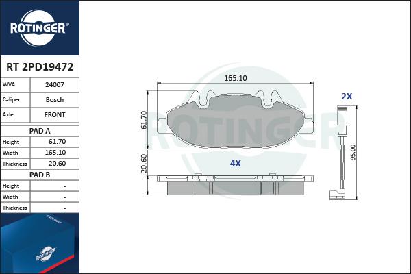 Rotinger RT 2PD19472 - Тормозные колодки, дисковые, комплект autospares.lv