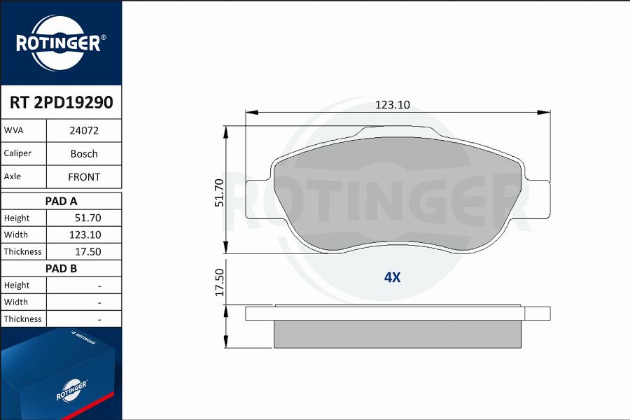 Rotinger RT 2PD19290 - Тормозные колодки, дисковые, комплект autospares.lv