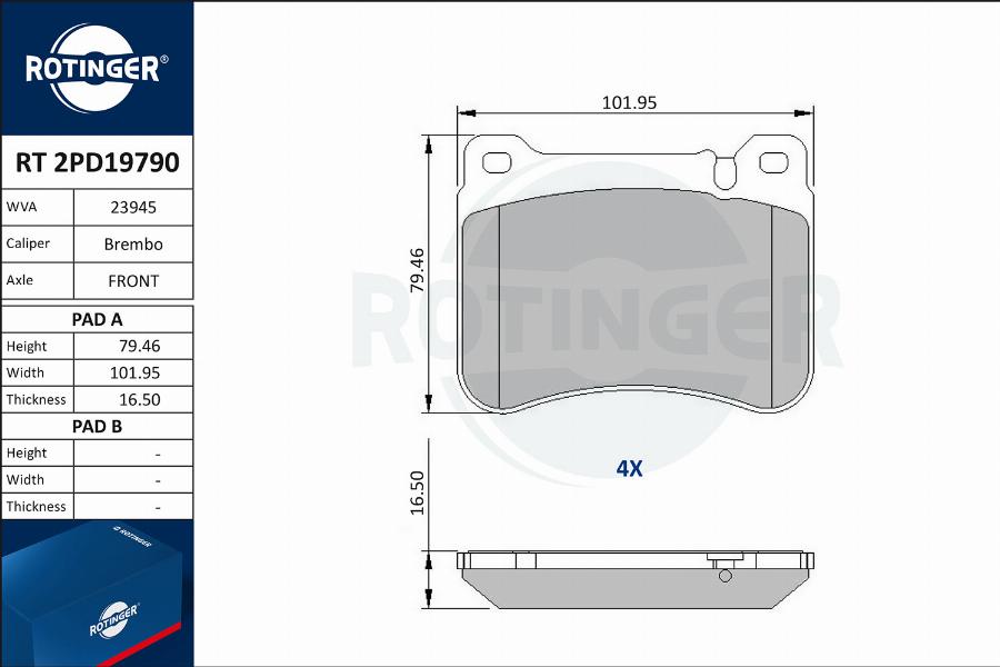 Rotinger RT 2PD19790 - Тормозные колодки, дисковые, комплект autospares.lv