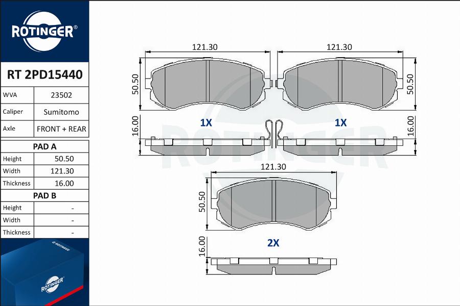 Rotinger RT 2PD15440 - Тормозные колодки, дисковые, комплект autospares.lv