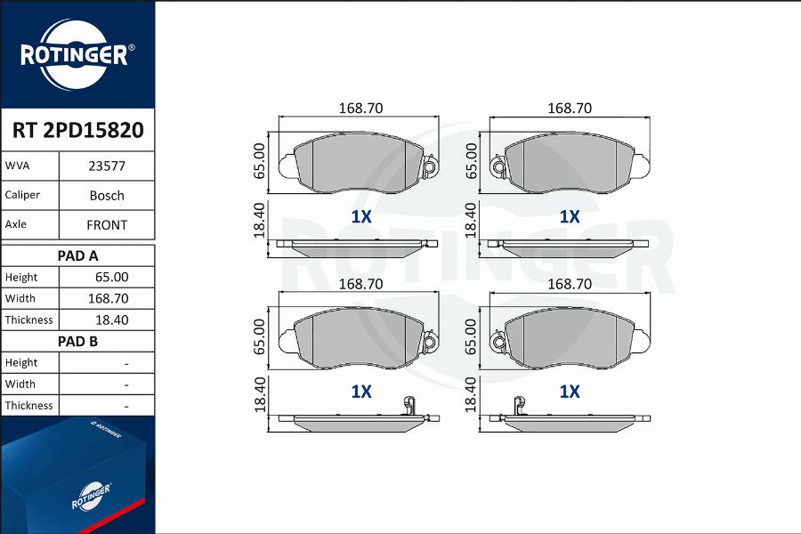 Rotinger RT 2PD15820 - Тормозные колодки, дисковые, комплект autospares.lv