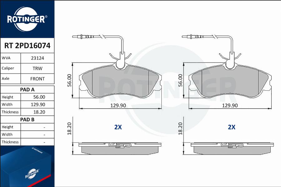 Rotinger RT 2PD16074 - Тормозные колодки, дисковые, комплект autospares.lv