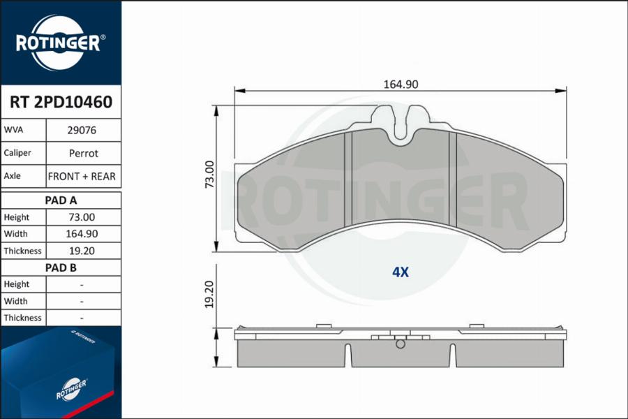 Rotinger RT 2PD10460 - Тормозные колодки, дисковые, комплект autospares.lv