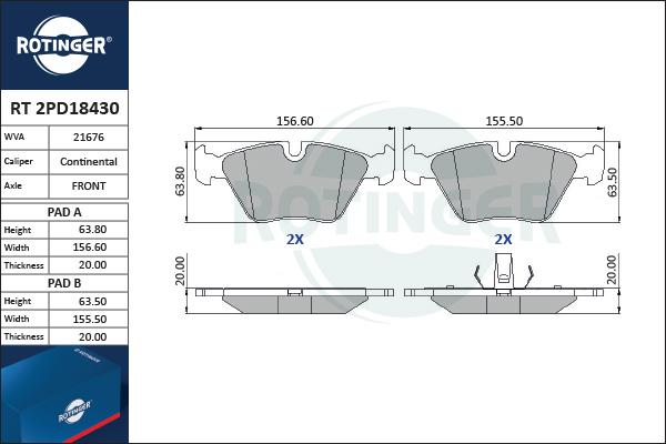 Rotinger RT 2PD18430 - Тормозные колодки, дисковые, комплект autospares.lv