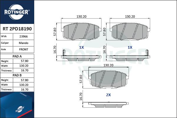 Rotinger RT 2PD18190 - Тормозные колодки, дисковые, комплект autospares.lv