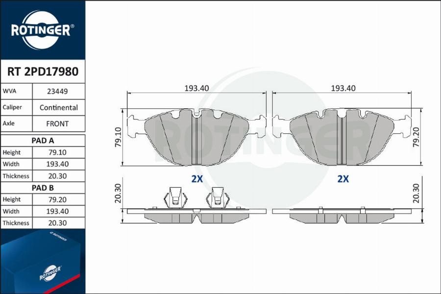 Rotinger RT 2PD17980 - Тормозные колодки, дисковые, комплект autospares.lv