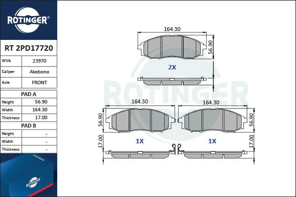 Rotinger RT 2PD17720 - Тормозные колодки, дисковые, комплект autospares.lv