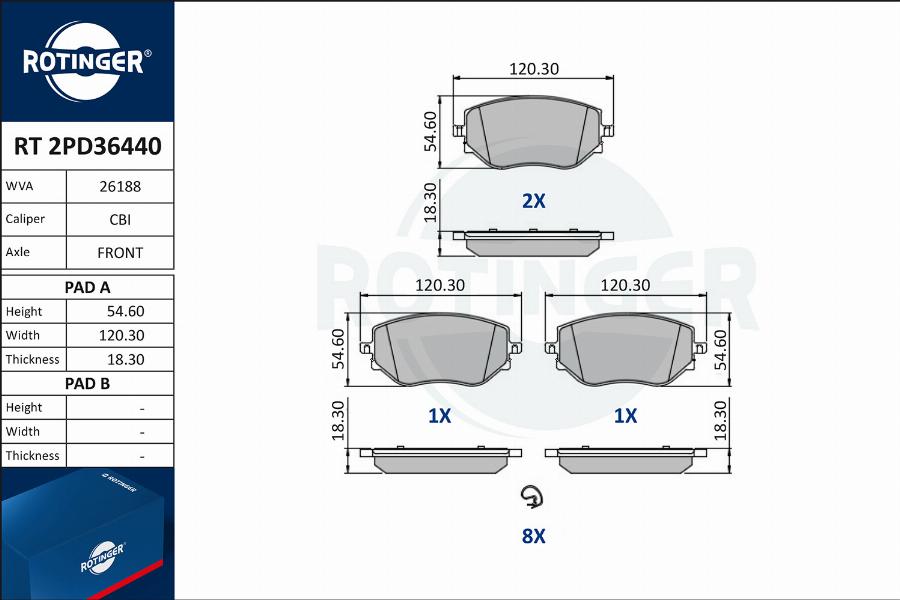 Rotinger RT 2PD36440 - Тормозные колодки, дисковые, комплект autospares.lv