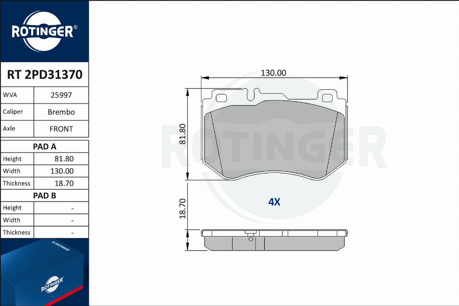 Rotinger RT 2PD31370 - Тормозные колодки, дисковые, комплект autospares.lv