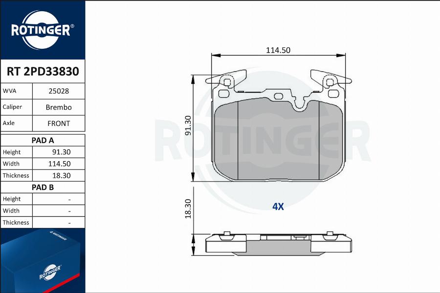 Rotinger RT 2PD33830 - Тормозные колодки, дисковые, комплект autospares.lv