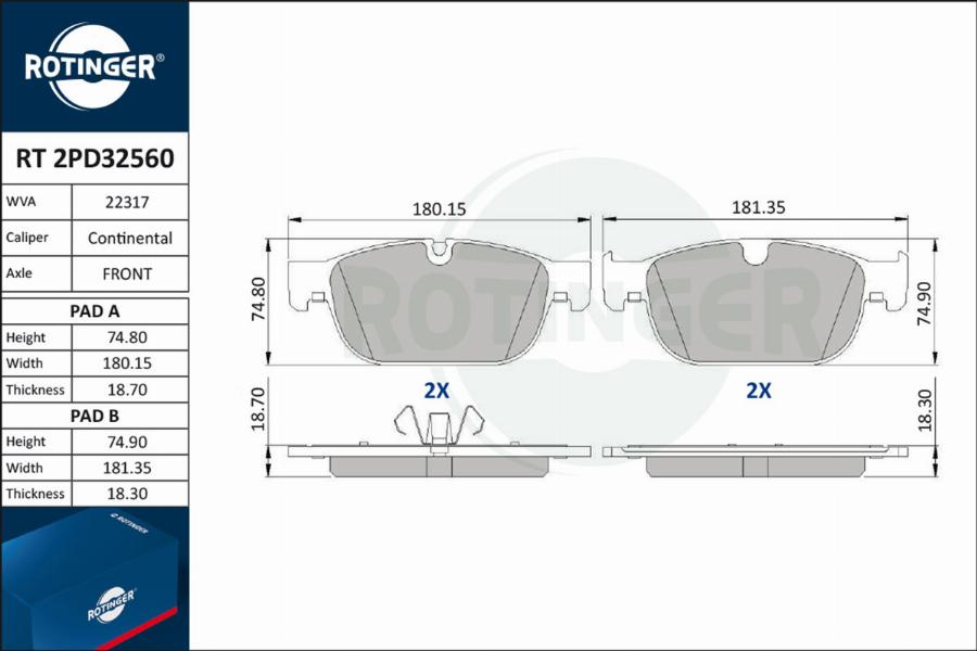 Rotinger RT 2PD32560 - Тормозные колодки, дисковые, комплект autospares.lv