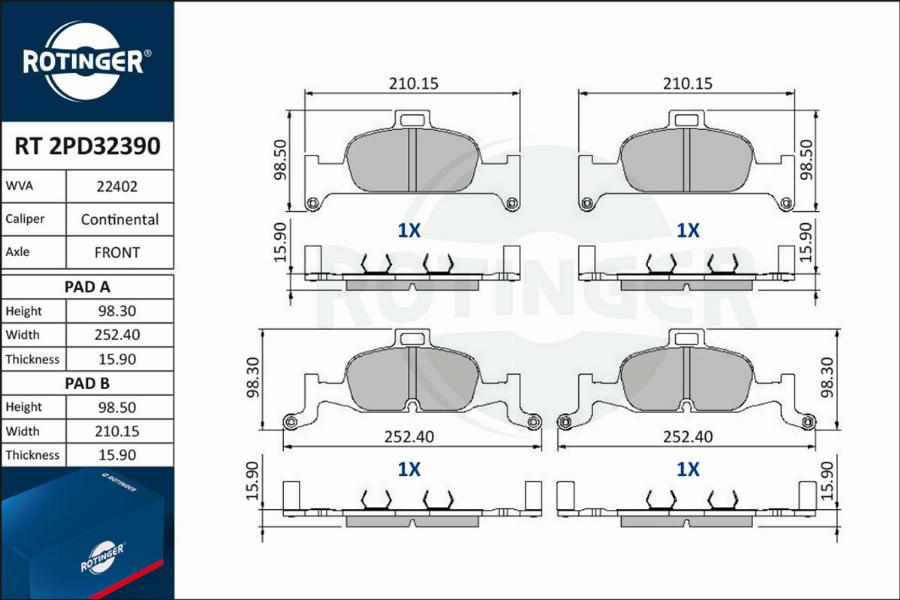 Rotinger RT 2PD32390 - Тормозные колодки, дисковые, комплект autospares.lv