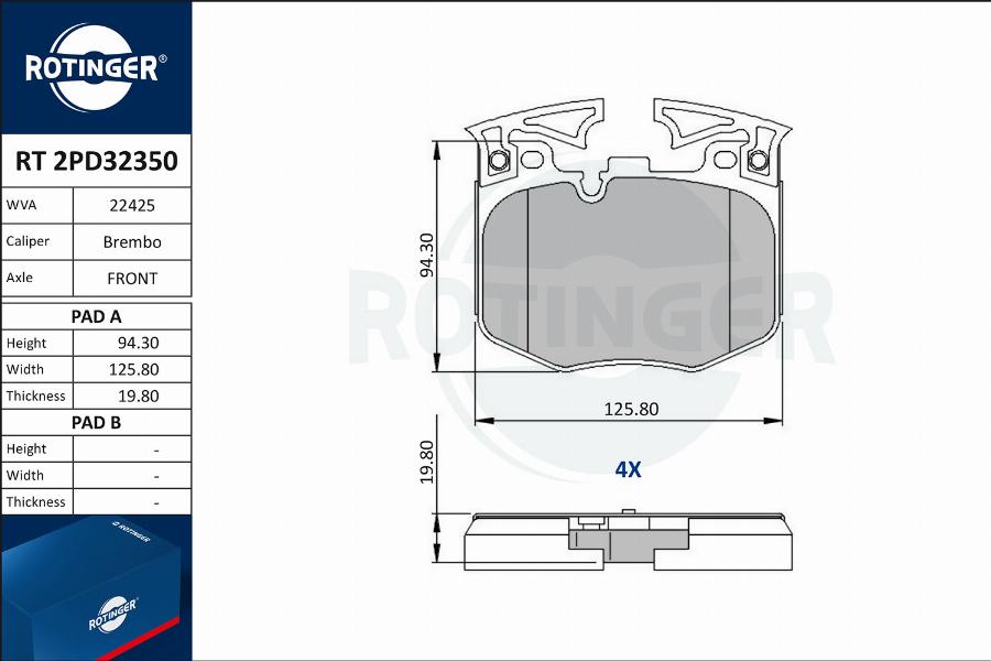 Rotinger RT 2PD32350 - Тормозные колодки, дисковые, комплект autospares.lv