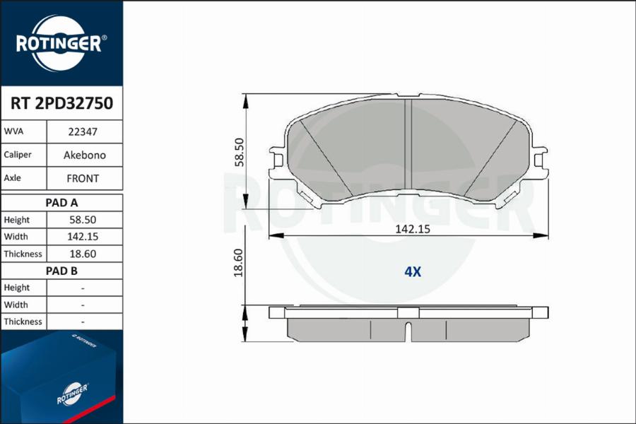 Rotinger RT 2PD32750 - Тормозные колодки, дисковые, комплект autospares.lv