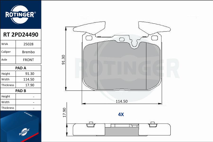 Rotinger RT 2PD24490 - Тормозные колодки, дисковые, комплект autospares.lv