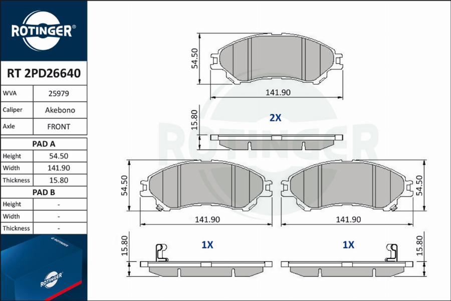 Rotinger RT 2PD26640 - Тормозные колодки, дисковые, комплект autospares.lv