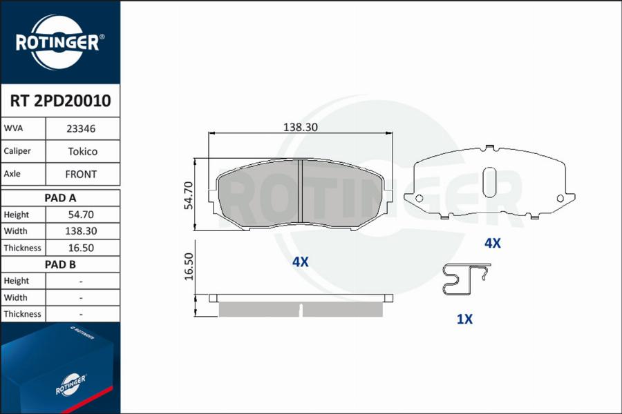 Rotinger RT 2PD20010 - Тормозные колодки, дисковые, комплект autospares.lv