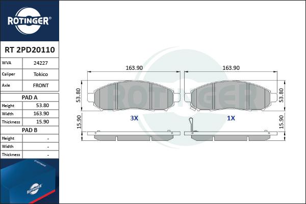 Rotinger RT 2PD20110 - Тормозные колодки, дисковые, комплект autospares.lv