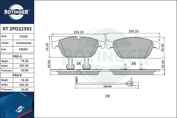 Rotinger RT 2PD22392 - Тормозные колодки, дисковые, комплект autospares.lv