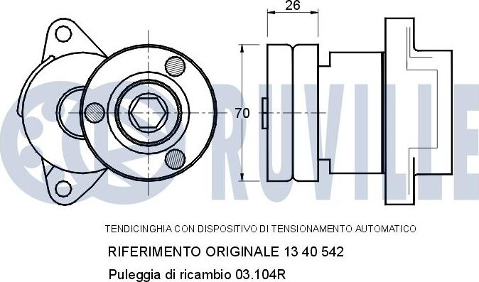 Ruville 540525 - Натяжитель, поликлиновый ремень autospares.lv