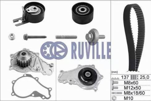 Ruville 55953721 - Водяной насос + комплект зубчатого ремня ГРМ autospares.lv