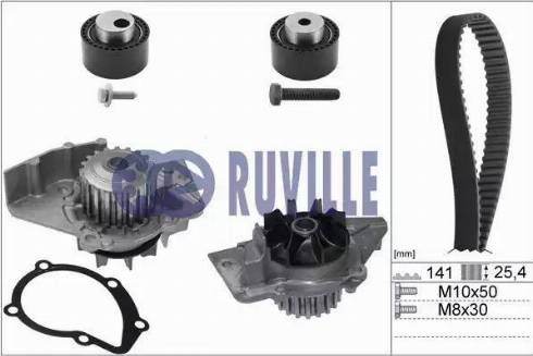 Ruville 55921711 - Водяной насос + комплект зубчатого ремня ГРМ autospares.lv