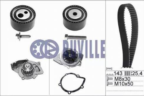 Ruville 55971711 - Водяной насос + комплект зубчатого ремня ГРМ autospares.lv