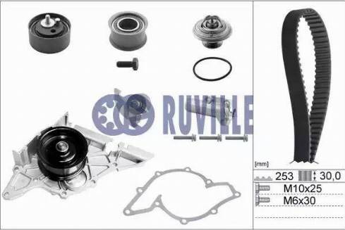 Ruville 55490711 - Водяной насос + комплект зубчатого ремня ГРМ autospares.lv