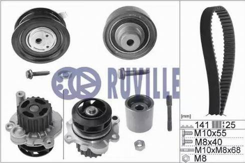 Ruville 55491731 - Водяной насос + комплект зубчатого ремня ГРМ autospares.lv