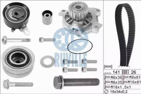 Ruville 55477711 - Водяной насос + комплект зубчатого ремня ГРМ autospares.lv