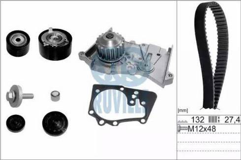 Ruville 55519711 - Водяной насос + комплект зубчатого ремня ГРМ autospares.lv