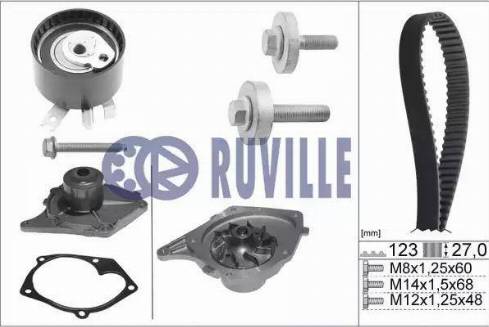 Ruville 55581701 - Водяной насос + комплект зубчатого ремня ГРМ autospares.lv